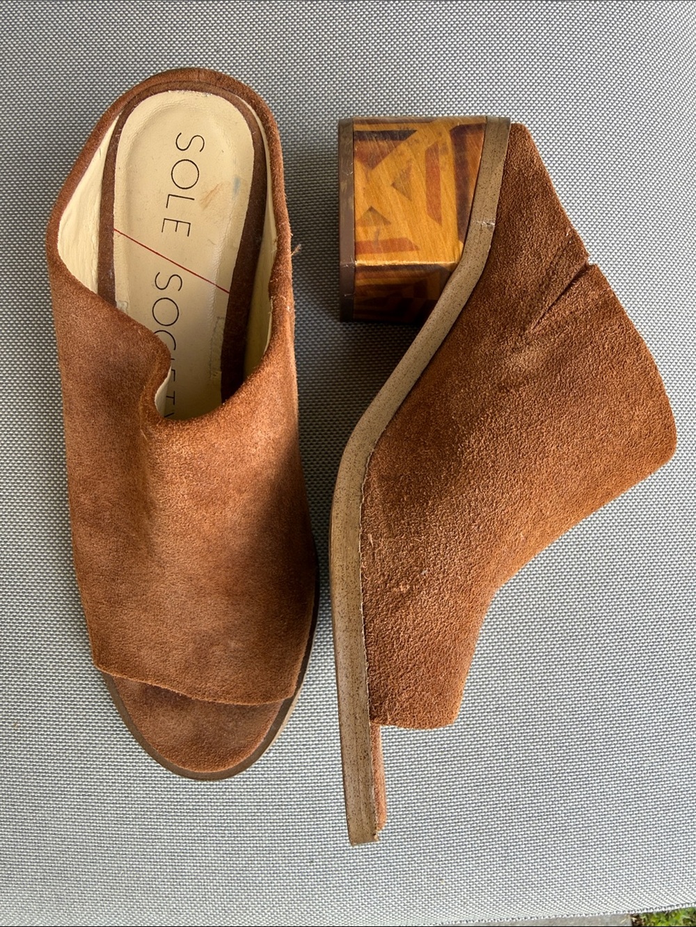 Sole Society Brown Suede Open-Toe Block Heel Mules